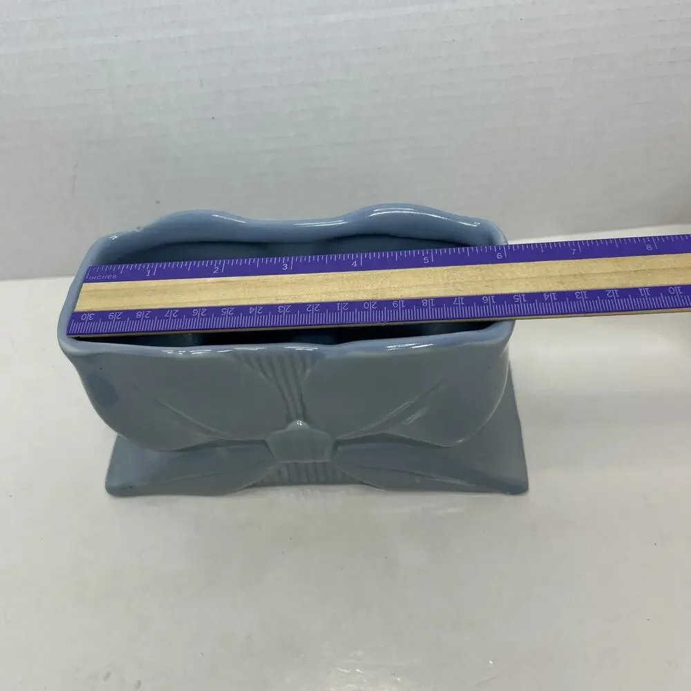 Vtg Abingdon Pottery Ribbon Bow Planter Vase Pastel Blue 462 Ceramic 4